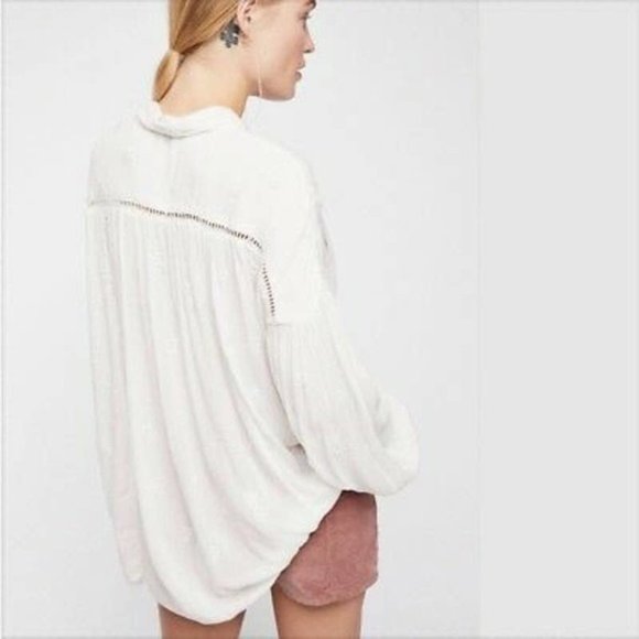 Free People Wishful Moments Embroidered Blouse in White M - Picture 2 of 6